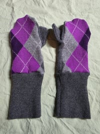 Image 3 of Cashmere Upcycled Mittens- Adult Medium- Gray & Purple 