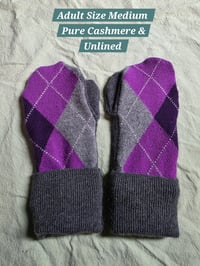Image 1 of Cashmere Upcycled Mittens- Adult Medium- Gray & Purple 