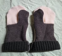 Image 1 of Wool Upcycled Mittens- Adult L-XL- Cream, Olive & Taupe