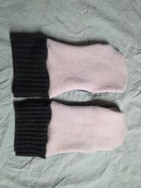 Image 3 of Wool Upcycled Mittens- Adult L-XL- Cream, Olive & Taupe