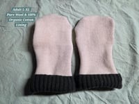 Image 2 of Wool Upcycled Mittens- Adult L-XL- Cream, Olive & Taupe