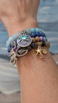 Image 2 of Cape Cod Artist | Purple & Aqua Impression Jasper Compass Charm Bracelet | 8mm Gemstones