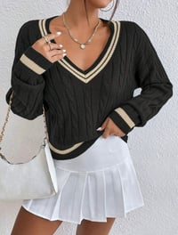 Image 1 of SKYNLYDRESS - Pull Printemps Et Automne Casual Color Block Striped Neck, Haut À Manches Longues