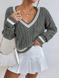 Image 4 of SKYNLYDRESS - Pull Printemps Et Automne Casual Color Block Striped Neck, Haut À Manches Longues