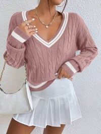 Image 10 of SKYNLYDRESS - Pull Printemps Et Automne Casual Color Block Striped Neck, Haut À Manches Longues