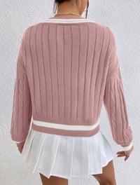 Image 11 of SKYNLYDRESS - Pull Printemps Et Automne Casual Color Block Striped Neck, Haut À Manches Longues