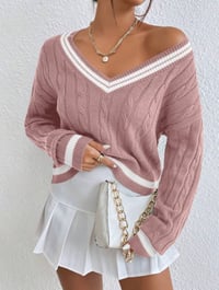 Image 12 of SKYNLYDRESS - Pull Printemps Et Automne Casual Color Block Striped Neck, Haut À Manches Longues