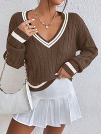 Image 13 of SKYNLYDRESS - Pull Printemps Et Automne Casual Color Block Striped Neck, Haut À Manches Longues