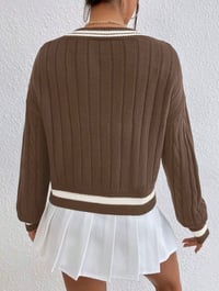 Image 14 of SKYNLYDRESS - Pull Printemps Et Automne Casual Color Block Striped Neck, Haut À Manches Longues