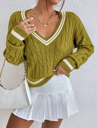 Image 19 of SKYNLYDRESS - Pull Printemps Et Automne Casual Color Block Striped Neck, Haut À Manches Longues