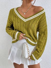 Image 21 of SKYNLYDRESS - Pull Printemps Et Automne Casual Color Block Striped Neck, Haut À Manches Longues