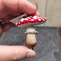 Yuletide Holiday Mushroom Ornament #3 - Flameworked Glass Sculpture 