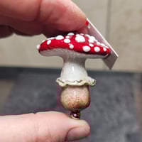 Image 1 of Yuletide Holiday Mushroom Ornament #4 - Flameworked Glass Sculpture 