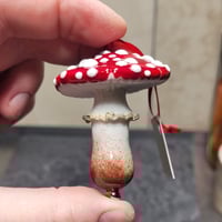 Image 1 of Yuletide Holiday Mushroom Ornament #5 - Flameworked Glass Sculpture 