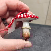 Image 1 of Yuletide Holiday Mushroom Ornament #1 - Flameworked Glass Sculpture 