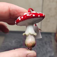 Image 1 of Yuletide Holiday Mushroom Ornament #8 - Flameworked Glass Sculpture 