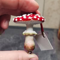 Image 1 of Yuletide Holiday Mushroom Ornament #7 - Flameworked Glass Sculpture 