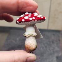 Image 1 of Yuletide Holiday Mushroom Ornament #9 - Flameworked Glass Sculpture 