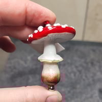 Image 1 of Yuletide Holiday Mushroom Ornament #11 - Flameworked Glass Sculpture 