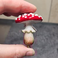 Image 1 of RESERVED for Alice - Yuletide Holiday Mushroom Ornament #13 - Flameworked Glass Sculpture 