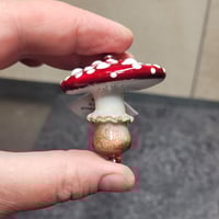 Image 1 of Yuletide Holiday Mushroom Ornament #16 - Flameworked Glass Sculpture 