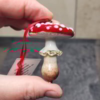 Image 1 of Yuletide Holiday Mushroom Ornament #17 - Flameworked Glass Sculpture 