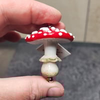 Image 1 of Yuletide Holiday Mushroom Ornament #18 - Flameworked Glass Sculpture 