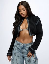 Image 1 of SKYNLYDRESS -  Pull court cardigan à capuche en tricot épais d'hiver Automne à manches 