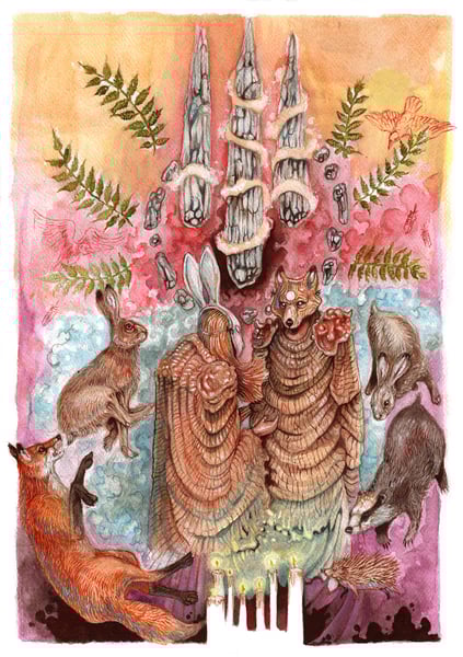 Image of 'The Feral Quorum' original watercolour illustration