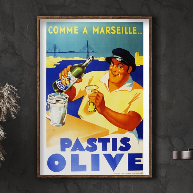 Pastis Olive | Comme a Marseille | Marc | 1936 | Vintage Ads | Wall Art Print | Vintage Poster