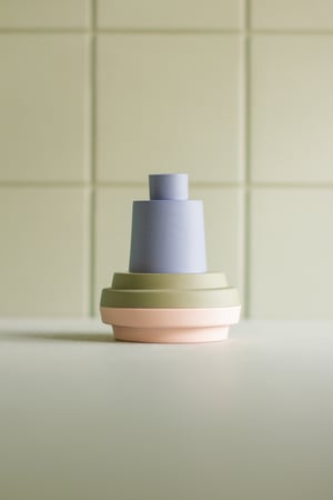 Image of candleholder salmon pink-green-blue-blue