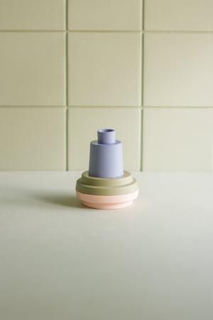 Image of candleholder salmon pink-green-blue-blue