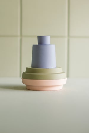 Image of candleholder salmon pink-green-blue-blue