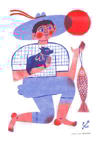 Image 1 of Fisher with a Puppy • Riso print