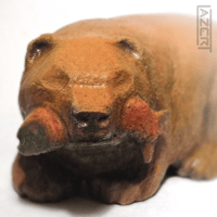 Image 1 of Bear with Salmon - Wood Carving