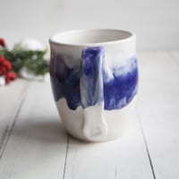 Image 4 of Handmade Pottery Mug in White and Purple Dripping Glaze, 14 oz., Made in USA