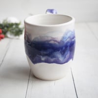 Image 3 of Handmade Pottery Mug in White and Purple Dripping Glaze, 14 oz., Made in USA