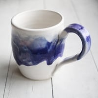 Image 6 of Handmade Pottery Mug in White and Purple Dripping Glaze, 14 oz., Made in USA