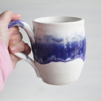 Image 8 of Handmade Pottery Mug in White and Purple Dripping Glaze, 14 oz., Made in USA