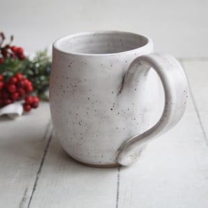 Image of Matte White Speckled Stoneware Mug, Rustic Pottery, 14 Ounce Made in USA