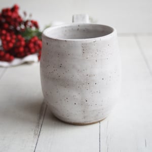 Image of Matte White Speckled Stoneware Mug, Rustic Pottery, 14 Ounce Made in USA