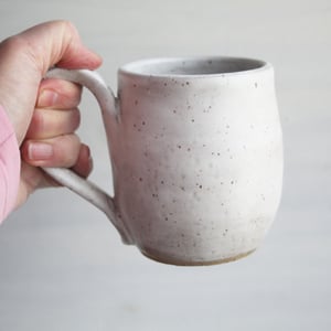 Image of Matte White Speckled Stoneware Mug, Rustic Pottery, 14 Ounce Made in USA