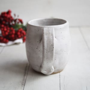 Image of Matte White Speckled Stoneware Mug, Rustic Pottery, 14 Ounce Made in USA