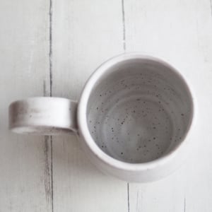 Image of Matte White Speckled Stoneware Mug, Rustic Pottery, 14 Ounce Made in USA