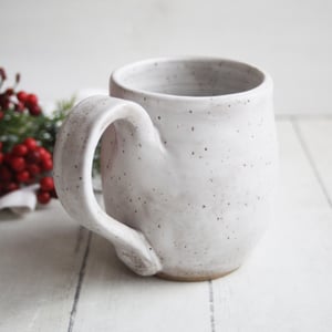 Image of Matte White Speckled Stoneware Mug, Rustic Pottery, 14 Ounce Made in USA
