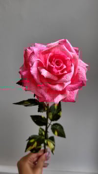 Image 2 of Handcrafted Pink Paper Rose - Pink Velvet