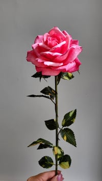 Image 1 of Handcrafted Pink Paper Rose - Pink Velvet