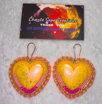 Image 3 of Hand Polished Yellow Heart Beaded Earrings