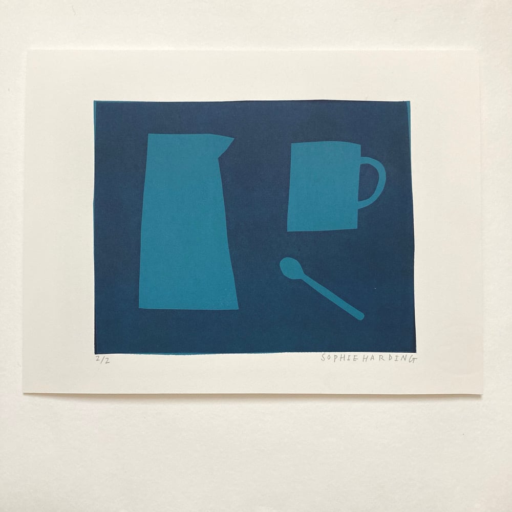 Image of Turquoise Jug, Cup and Spoon handmade print