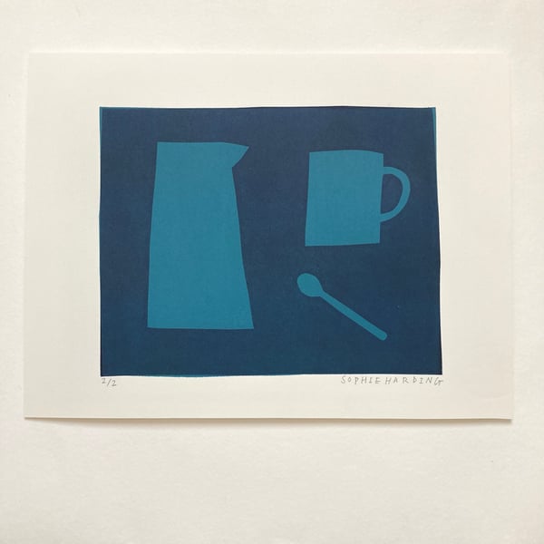 Image of Turquoise Jug, Cup and Spoon handmade print